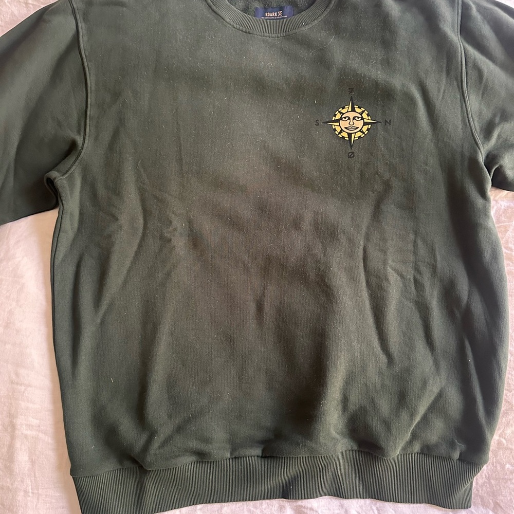Roark Olive Crewneck Sweater with Compass Emblem